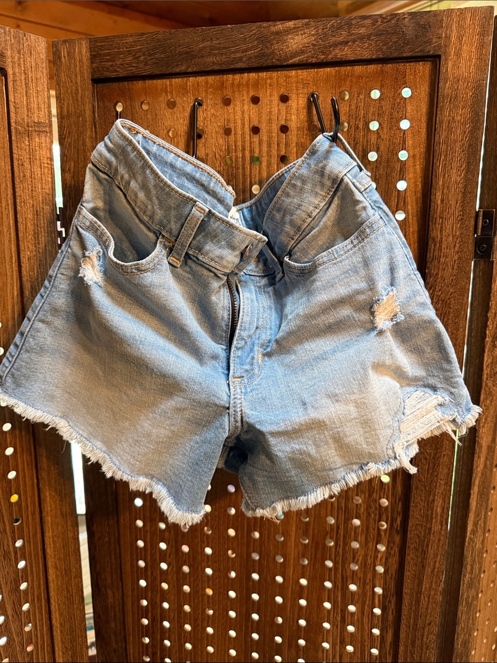 abercrombie kids Light Blue Distressed High-Rise Denim Shorts